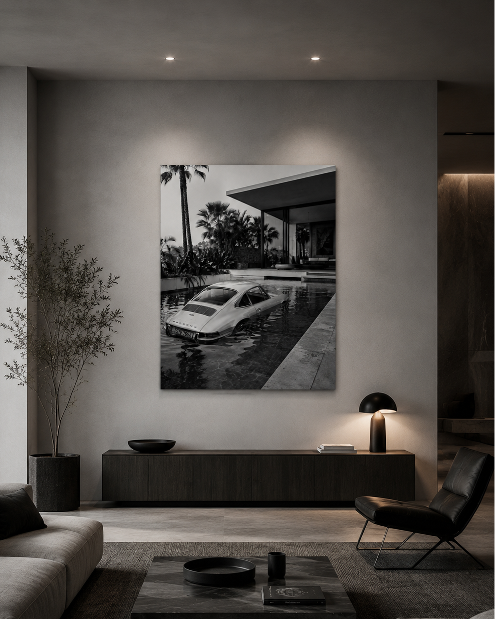 Porsche im Pool - Leinwand